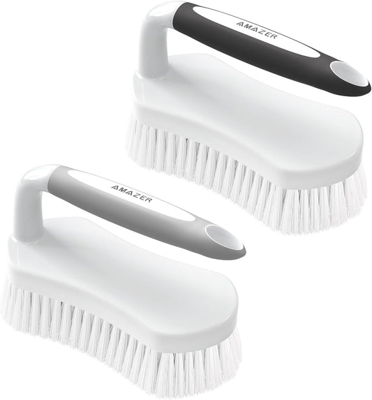 Amazer Scrub Brush for Cleaning Comfort Grip Bathtub Scrubber Stiff Bristles with Handle Heavy Duty