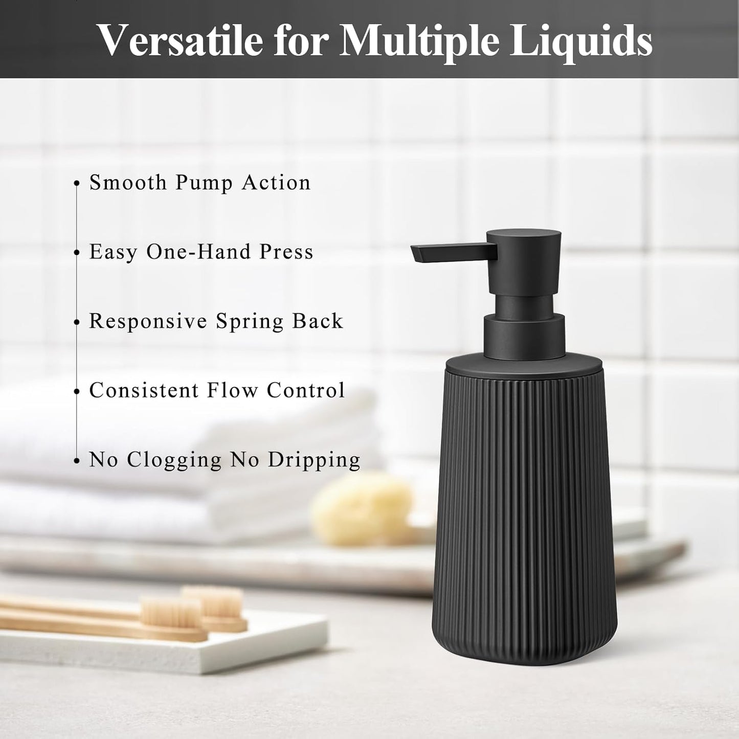 Black 2 Pack Hand Soap Dispensers with No Rust Pump for Bathroom and Kitchen Countertops Refillable