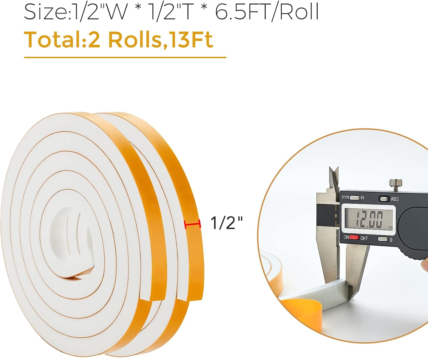 13 Feet Weather Stripping Door Seal, 1/2" Wide X 1/2" Thick Door Seal Strip High Density Foam Tape