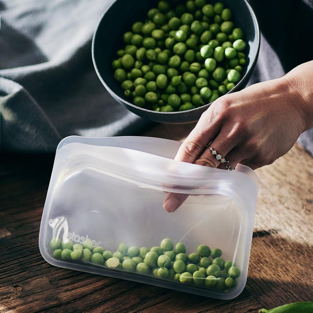 Stasher Premium Silicone Reusable Food Storage Bags, 4-Pack, Clear, Multi-Use Food Storage Bags