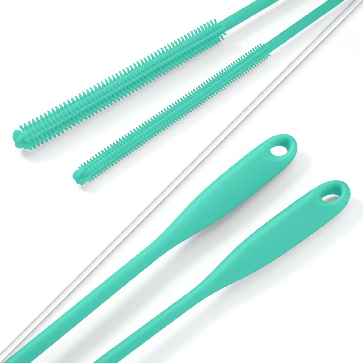 Silicone Straw Brush 4 Pack - (2 Small, 2 Wide) - 10 Inches Reusable Straw Cleaner, Pipe Cleaners