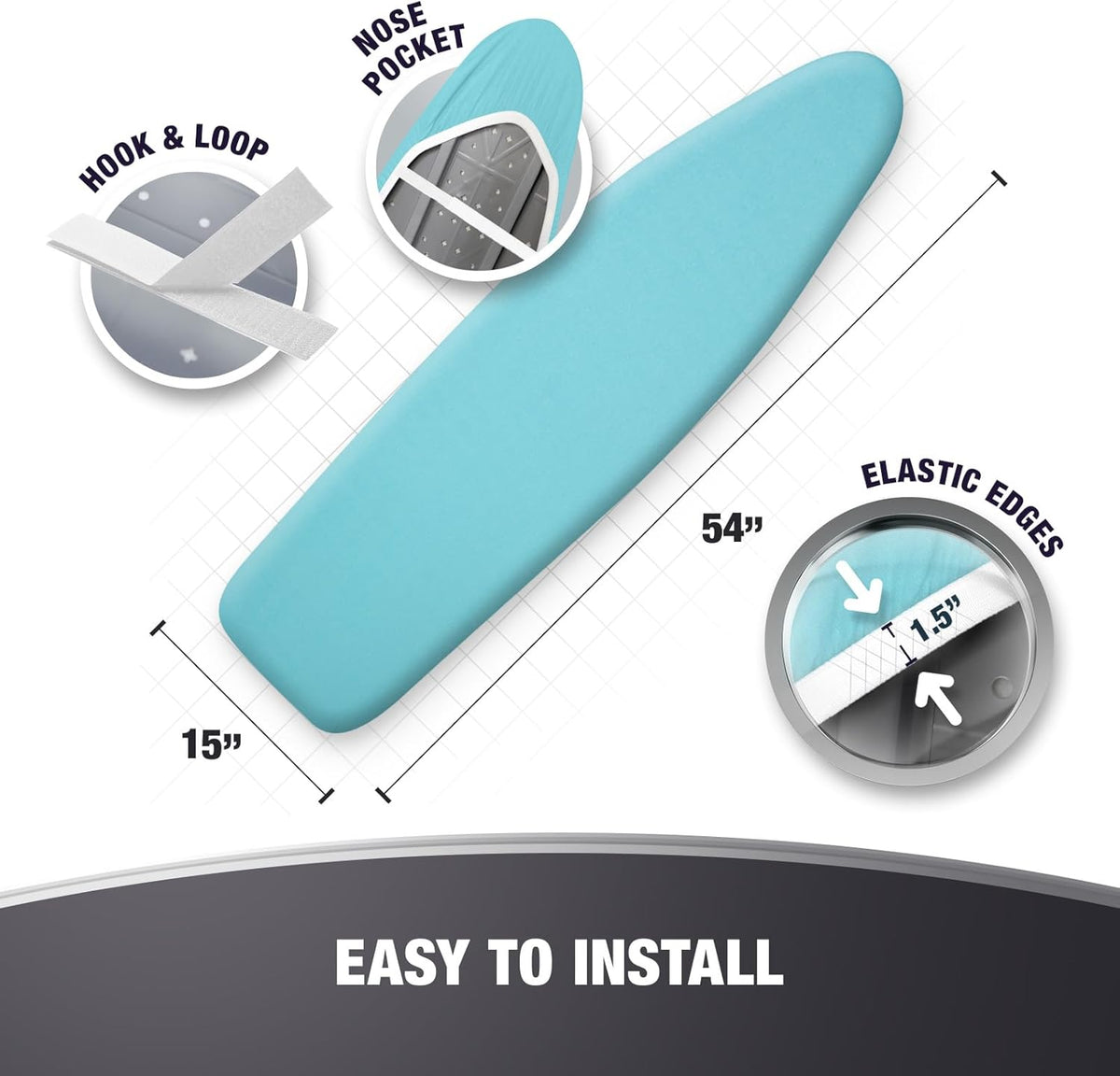 Extra Thick Ironing Board Covers with Pad Standard Size 15x54, Heat Reflective Full Scorch