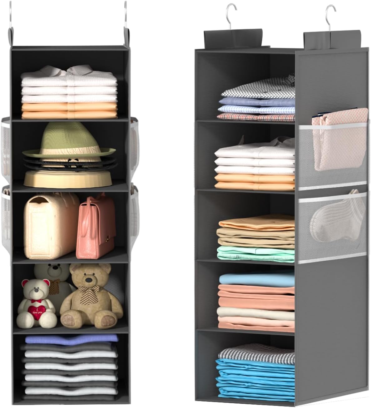 Deep Hanging Closet Organizers and Storage, Closet Hanging Storage Shelves with 5 Shelves and 4