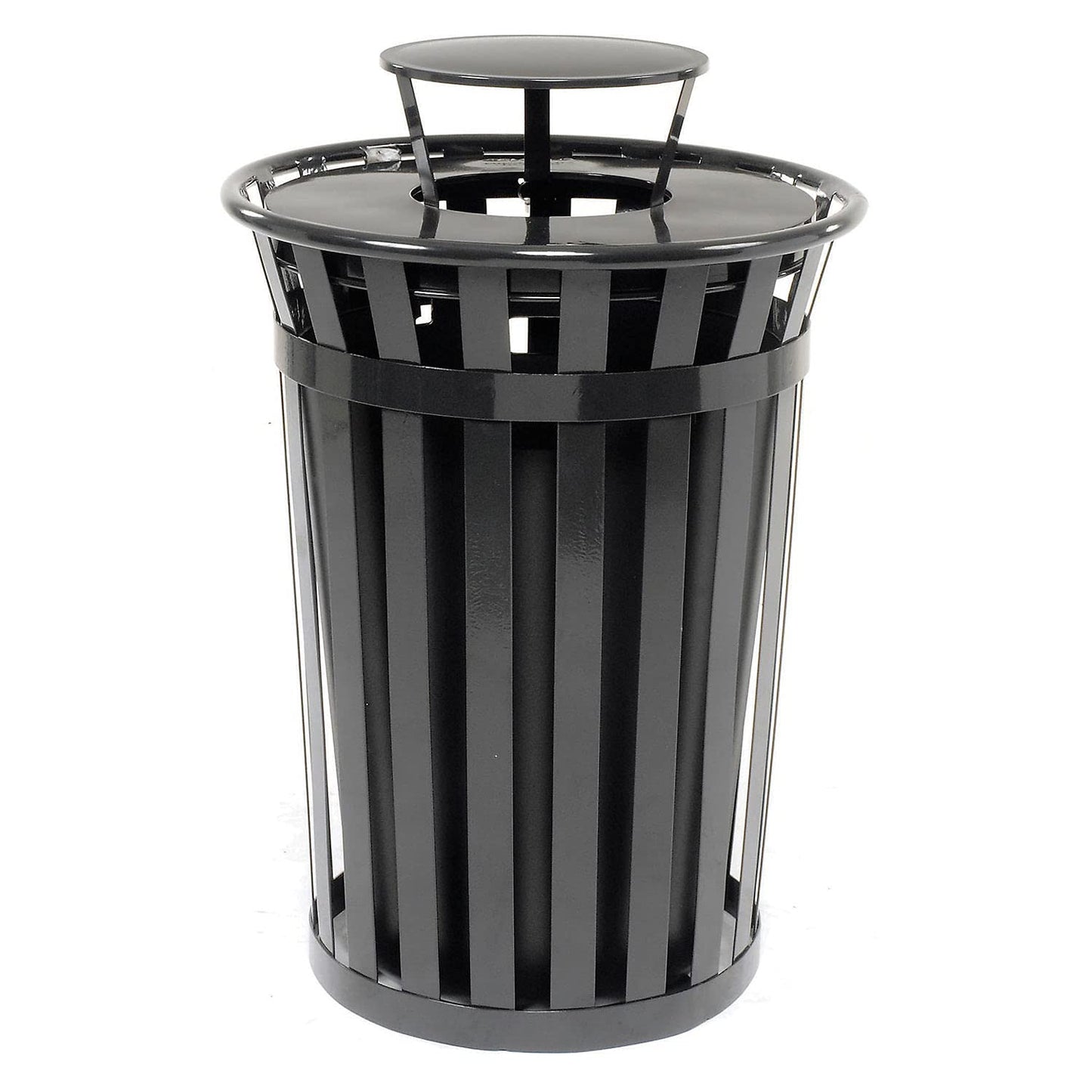 Global Industrial Heavy-Duty 36 Gallon Capacity Outdoor Metal Slatted Trash Receptacle with Rain