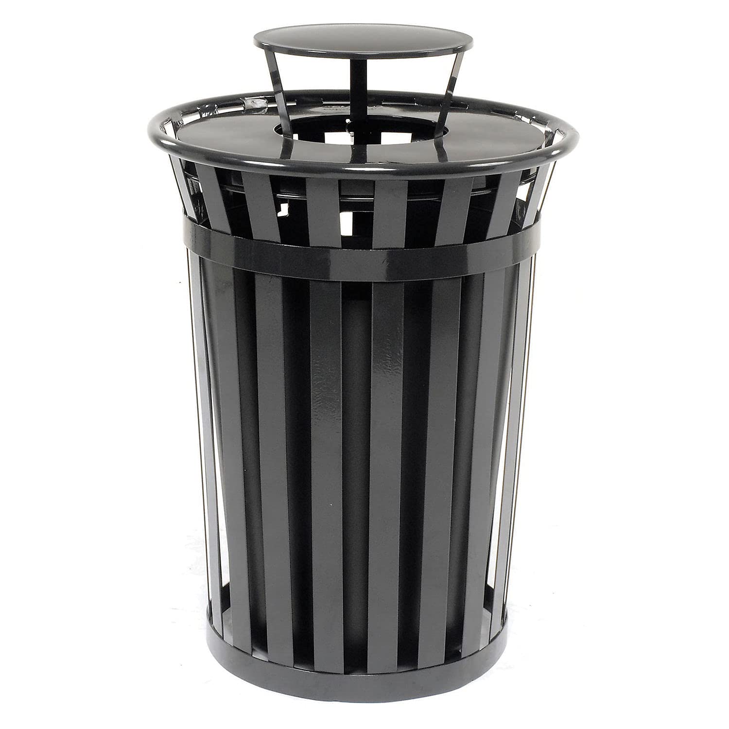 Global Industrial Heavy-Duty 36 Gallon Capacity Outdoor Metal Slatted Trash Receptacle with Rain