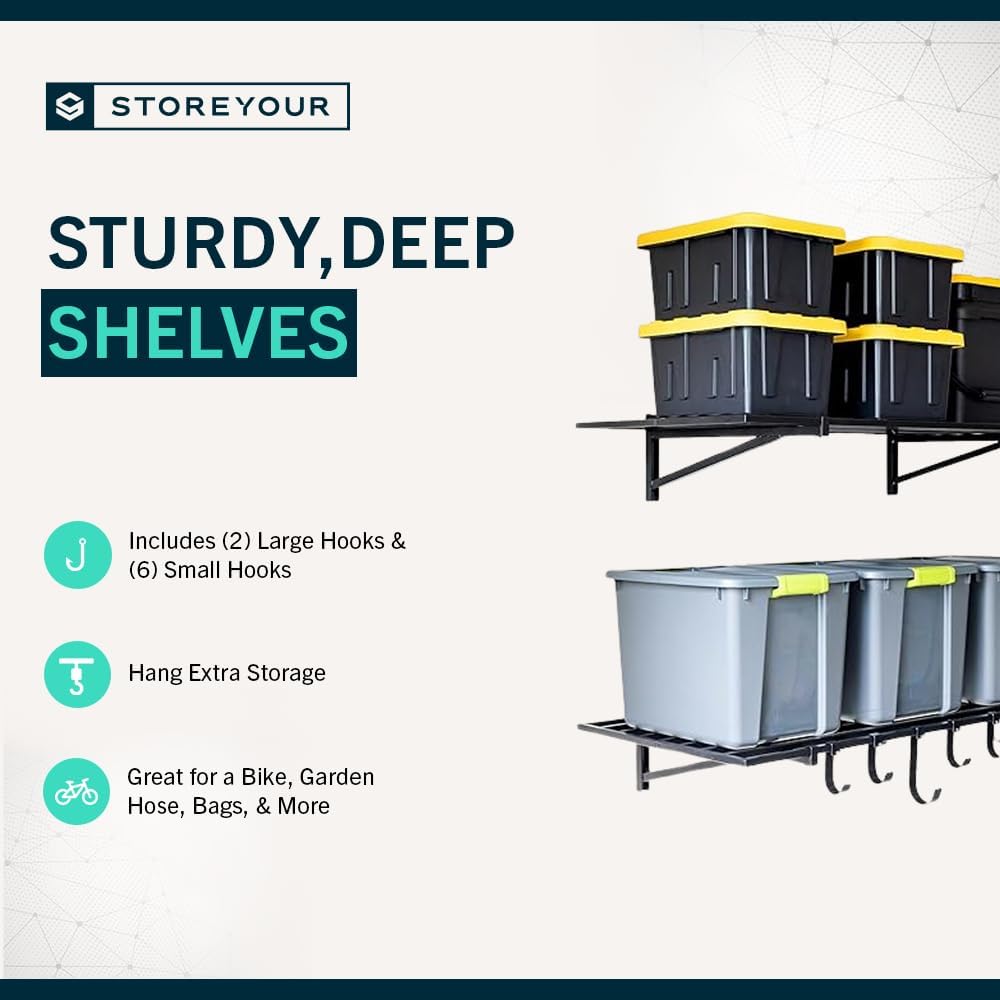 StoreYourBoard 2-Pack Heavy Duty Wall Shelves – Wall-Mounted Garage Storage Shelving and