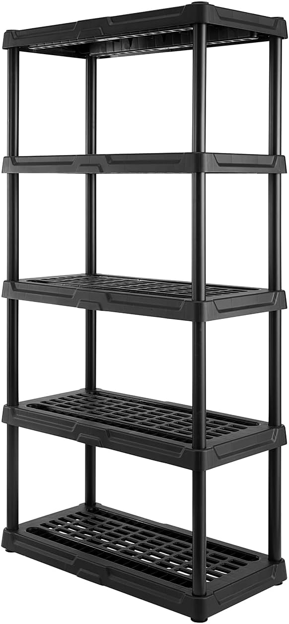 CX 5-Tier (72”H x 36”W x 18”D) Plastic Storage Shelving Unit (Black), Heavy Duty, 150lbs Per Shelf