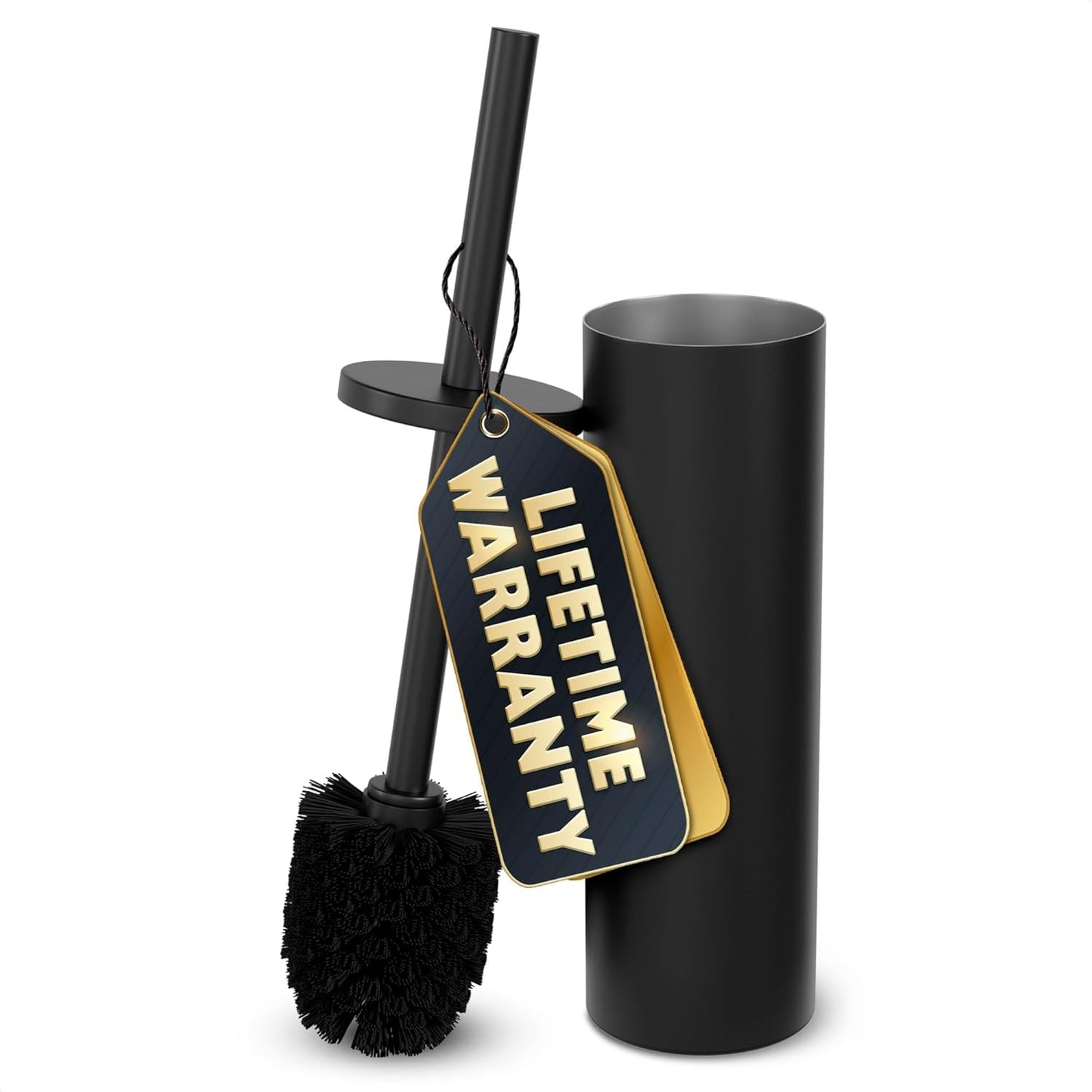 Black Toilet Brush and Holder Set - Scratch Resistant Black Toilet Bowl Brush and Holder with Soft