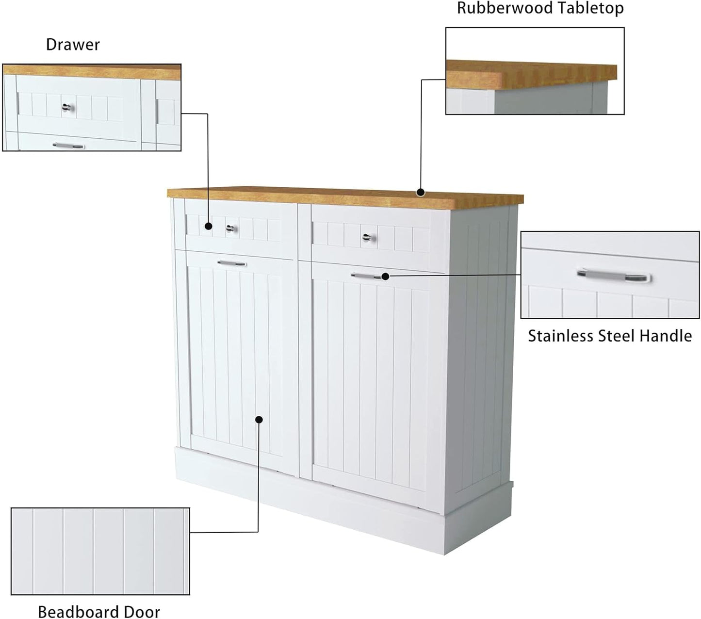 Betterhood Tilt Out Trash Cabinet 10 Gallon Wooden Free Standing Laundry Sorter Cabinet,Recycling