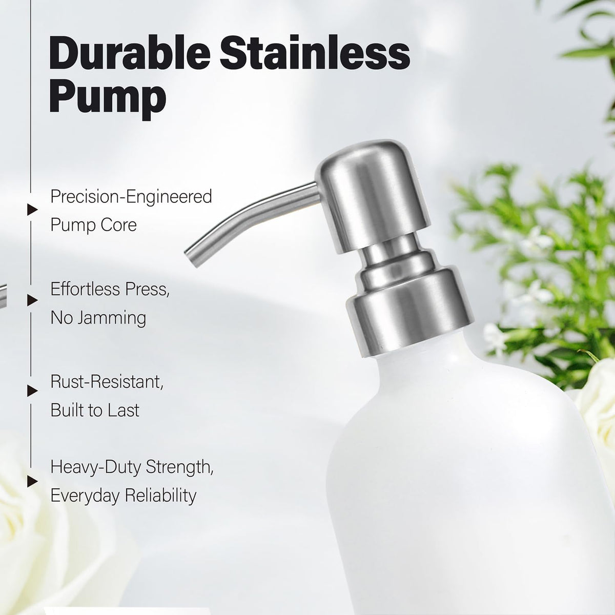 White Soap Dispenser for Kitchen Sink, Dish and Hand Soap Dispenser with Silver Stainless Steel
