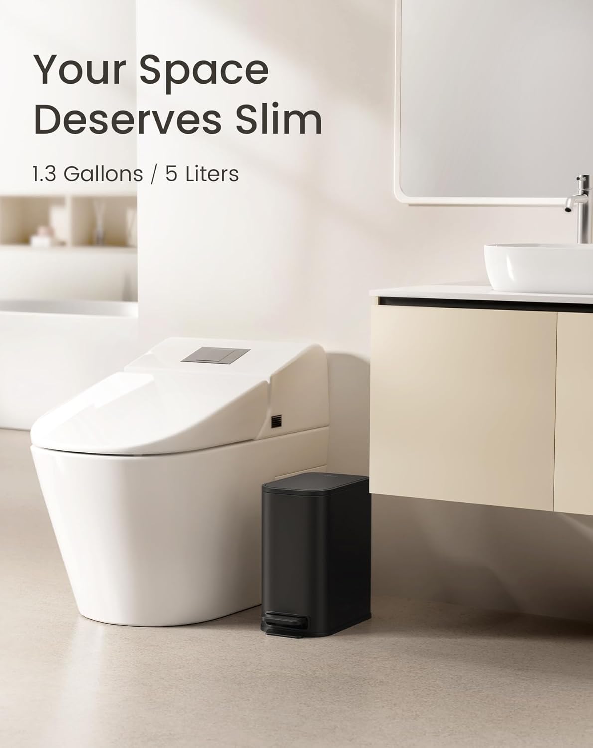 Cesun Small Bathroom Trash Can with Lid Soft Close, Step Pedal, 5 Liter / 1.3 Gallon Stainless