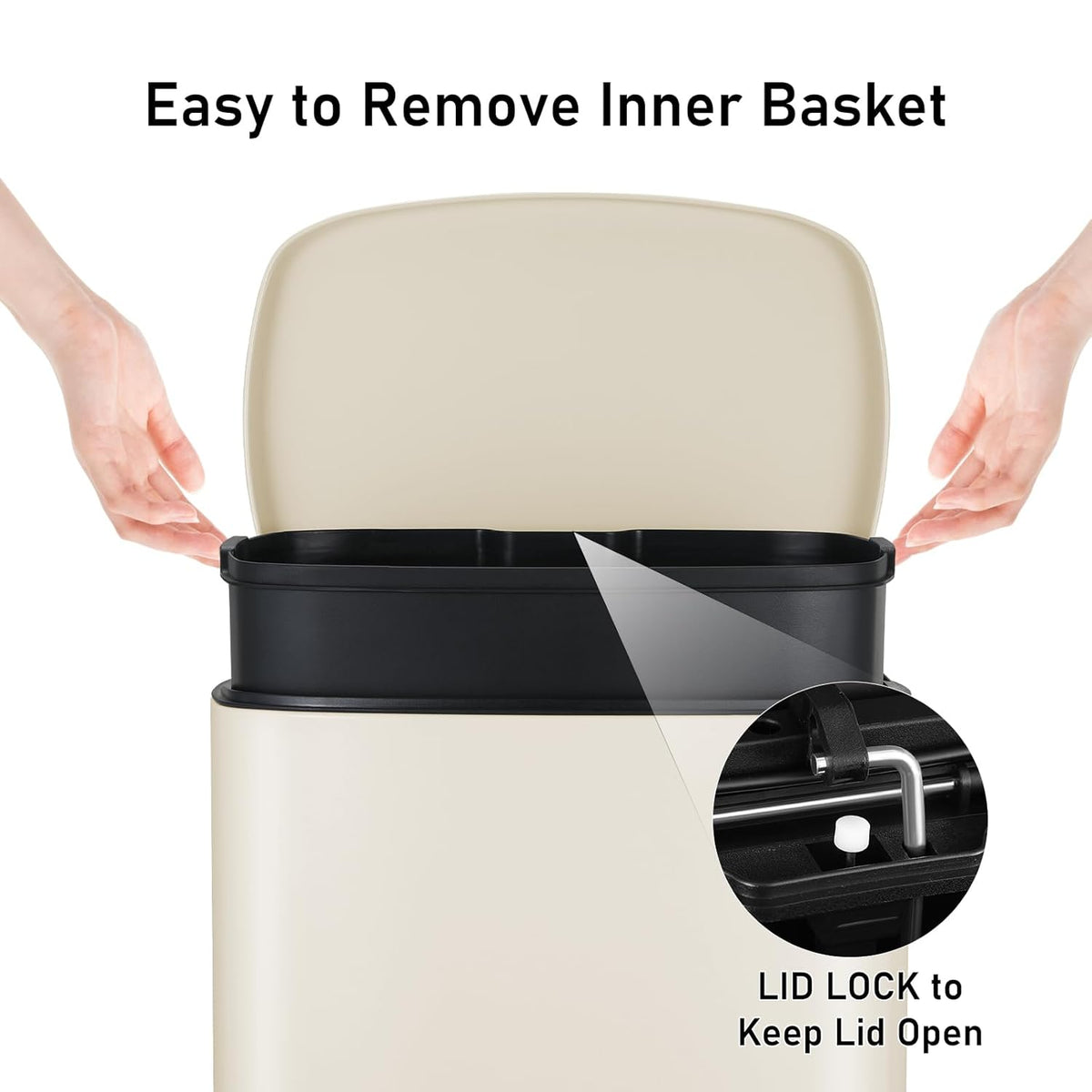 Arlopu 13.2+1.3 Gallon Step Trash Can, Stainless Steel Garbage Bin, Soft-Close Rubbish Bin with