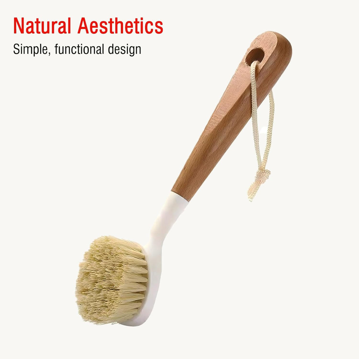 Wooden Dish Brush, Natural Bristle Dish Brushes with Handle, Wooden Handle Soft Scrubber Kitchen