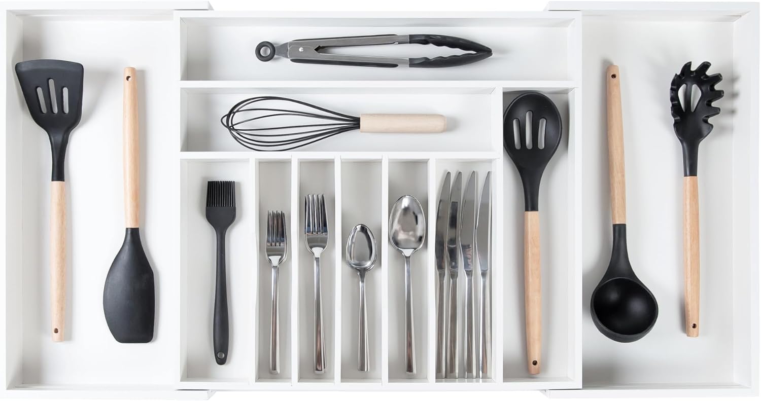 KitchenEdge Premium Silverware, Flatware and Utensil Organizer for Kitchen Drawers, Food-Safe