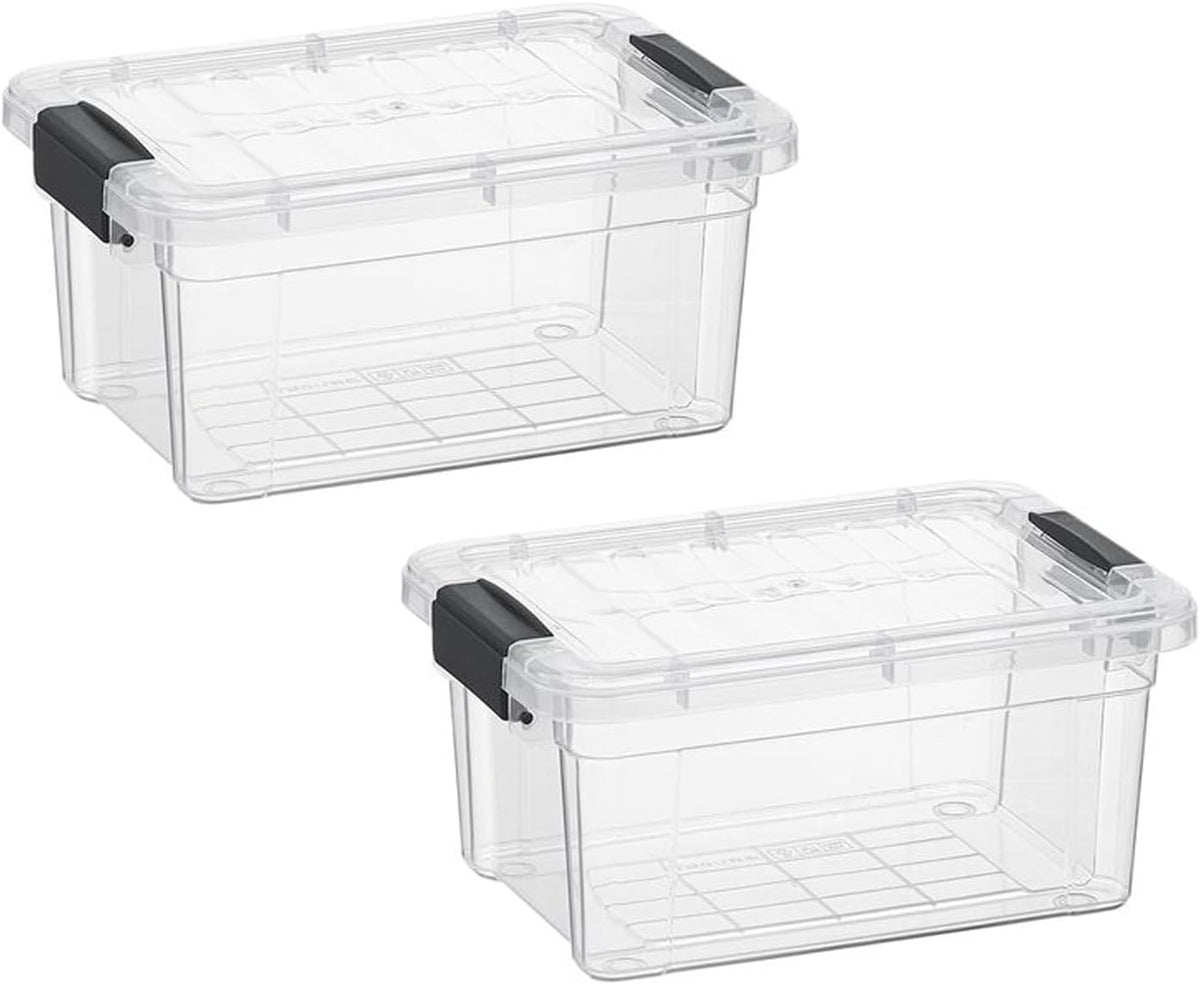 Superio Storage Bins with Lids- 2 Pack, 1.85 Qt Clear Boxes for Organizing, Stackable Plastic