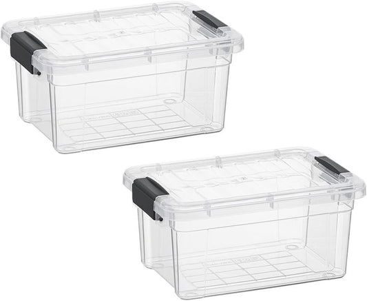 Superio Storage Bins with Lids- 2 Pack, 1.85 Qt Clear Boxes for Organizing, Stackable Plastic