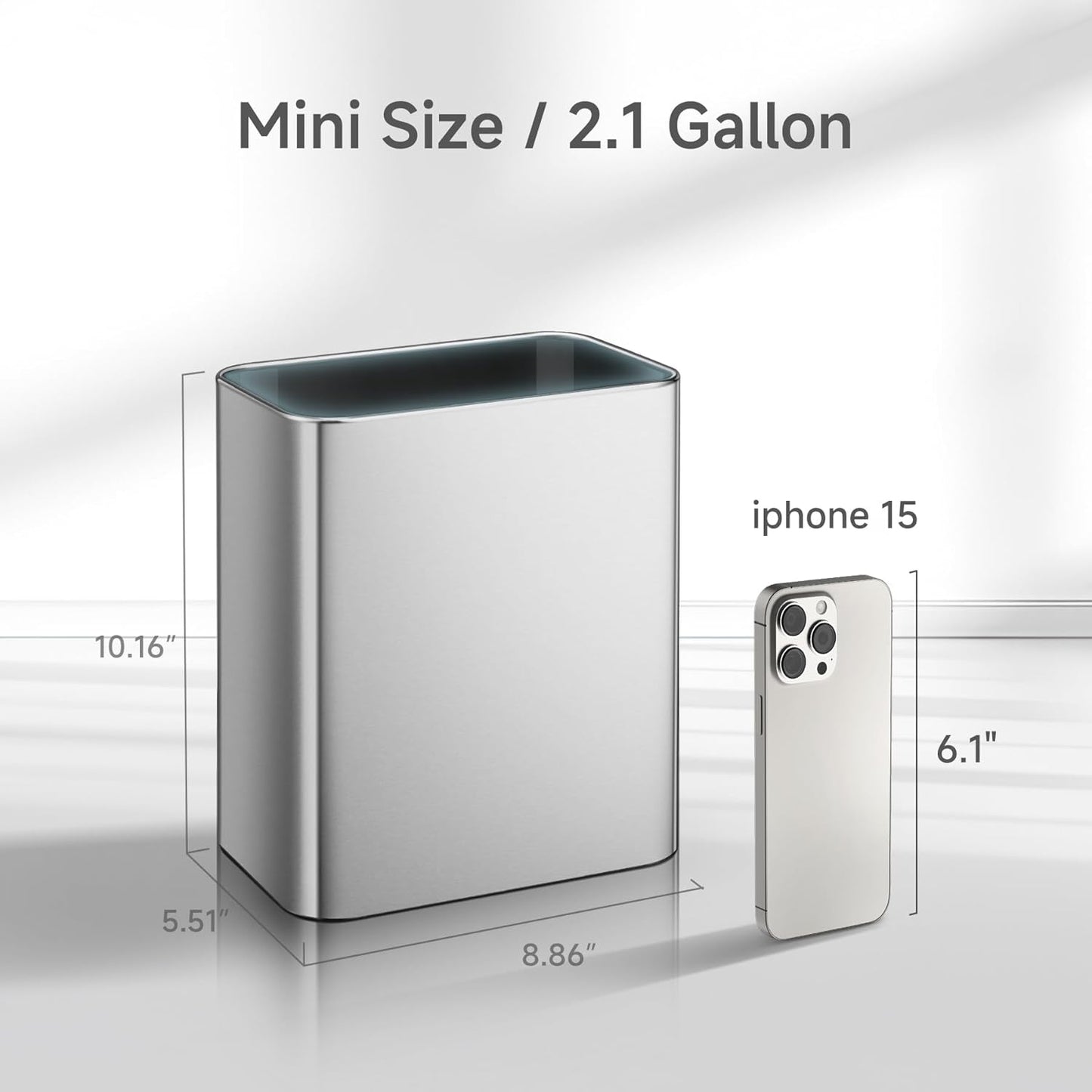 TIPGO Small Metal Trash Can, 2.1 Gallon Slim Trash Can for Bathroom, Wastebasket Garbage Bin for