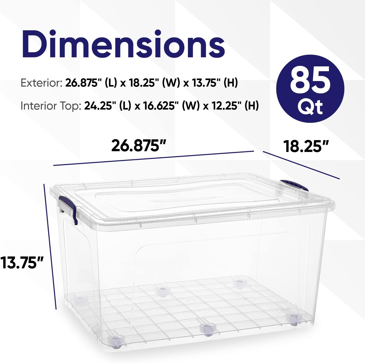 Superio Clear Storage Boxes with Wheels (2 Pack), 85 Qt Heavy Duty Containers with Lids, Stackable