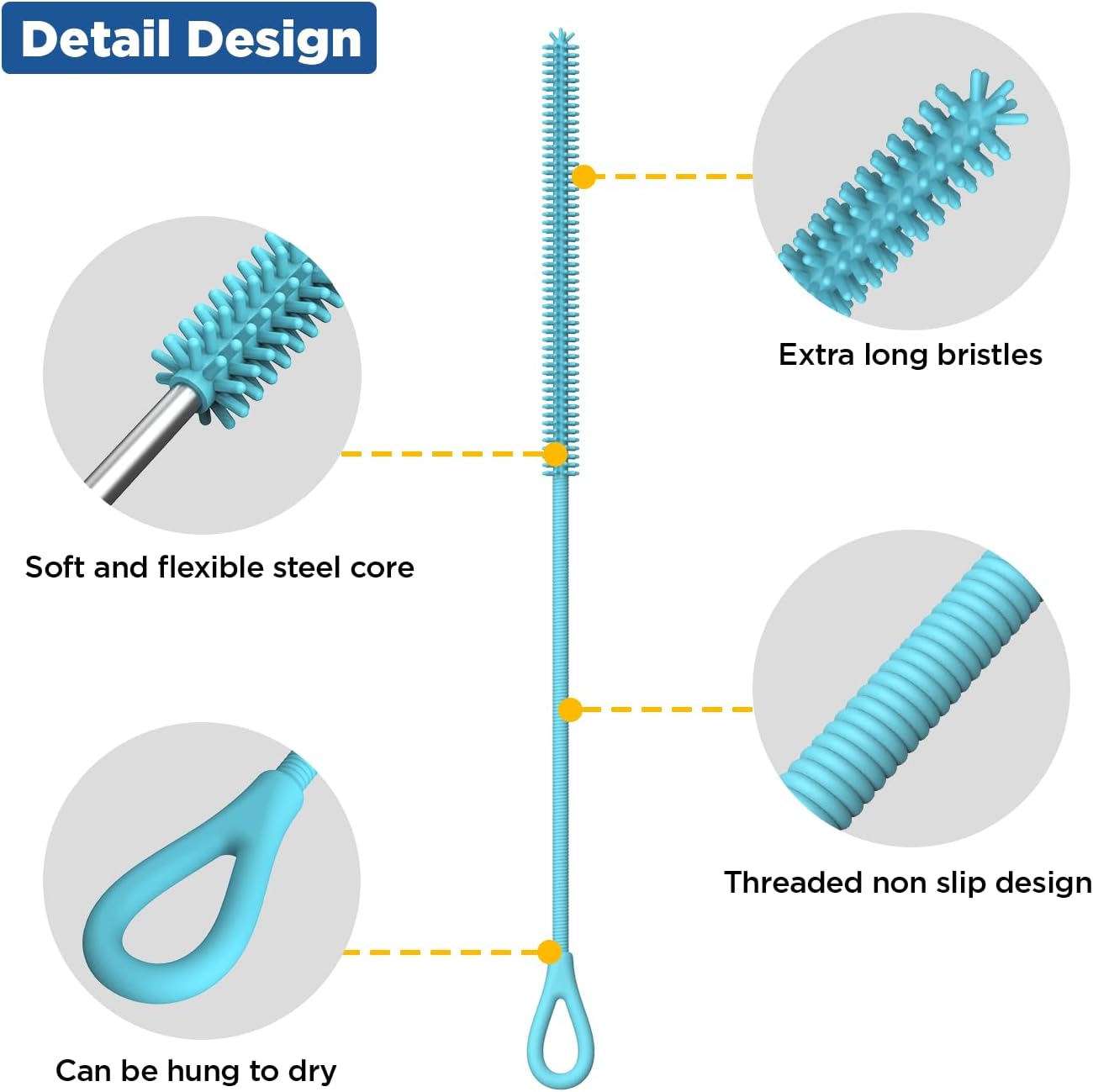 YOTIME Silicone Straw Cleaner Brush, 2Pcs Reusable Straw Brush Extra Long for Cleaning Tumbler with