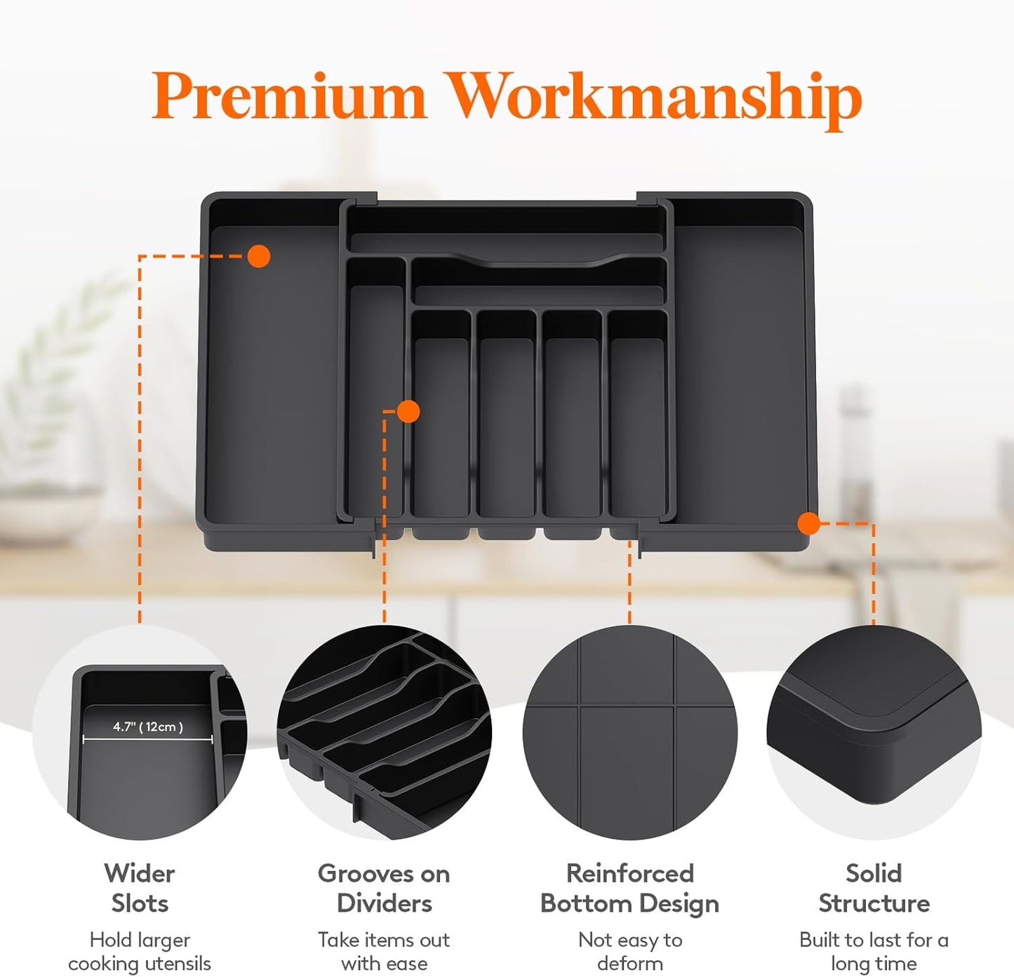 Lifewit Silverware Drawer Organizer, Expandable Utensil Organizer for Kitchen Drawers, Adjustable