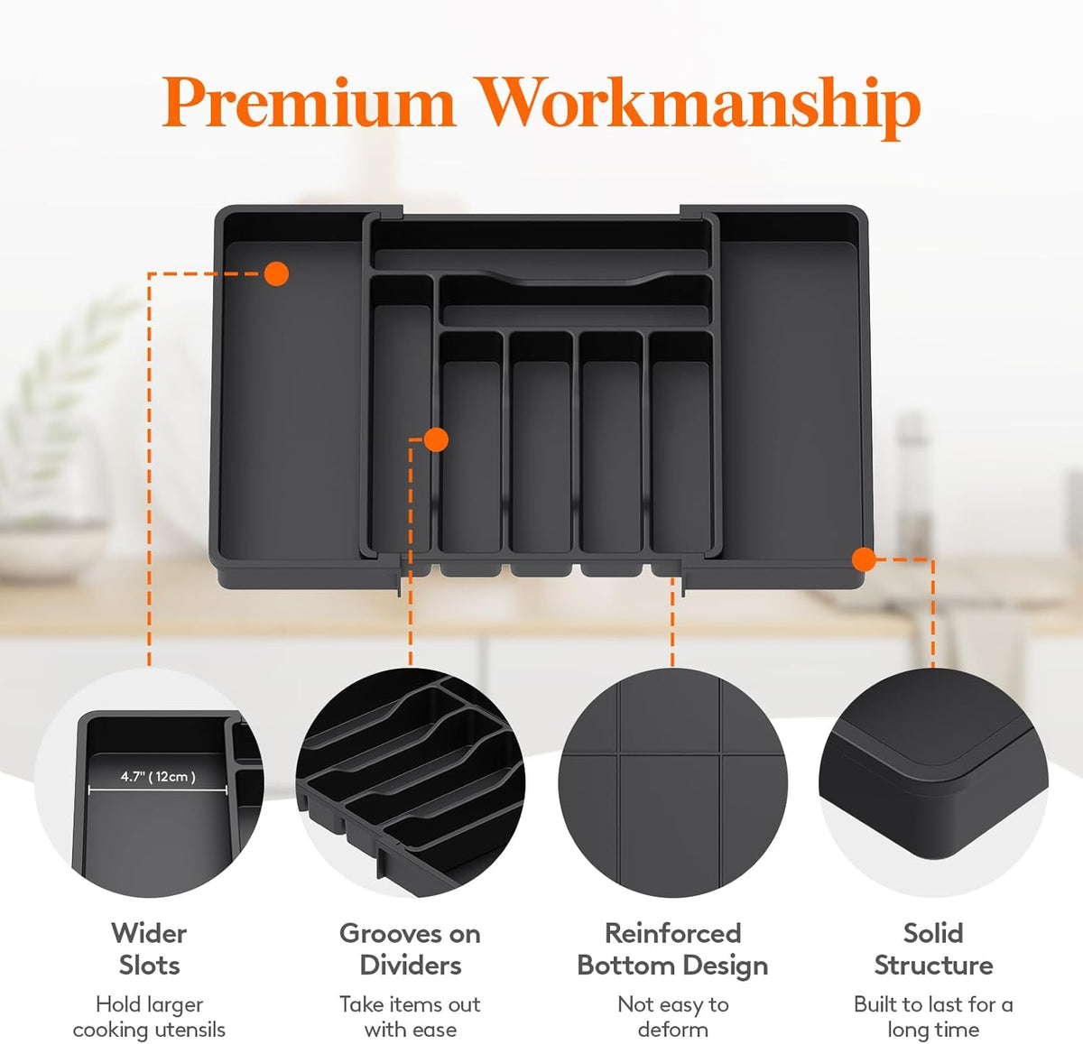 Lifewit Silverware Drawer Organizer, Expandable Utensil Organizer for Kitchen Drawers, Adjustable