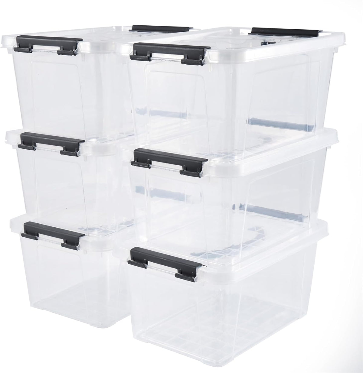 6 Quart Plastic Stackable Storage Latch Bins,Clear Latching Box with Handle and Lid,Pack of 6