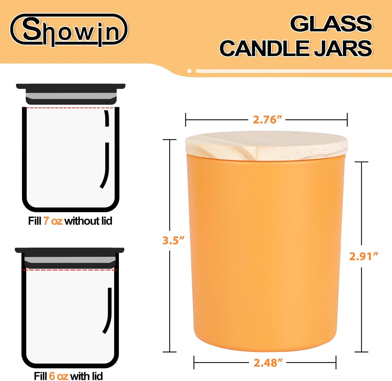 SHOWIN Thick Candle Jars for Making Candles 12 Pcs, 7 OZ Empty Jars with Wood Lids for Candle