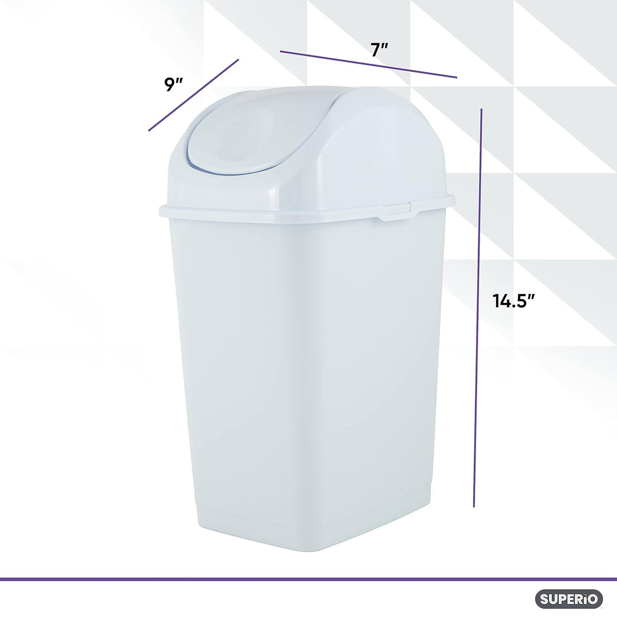 Superio Small Plastic Trash Can with Swing Top Lid, Compact Slim Waste Bin for Under Desk, Office