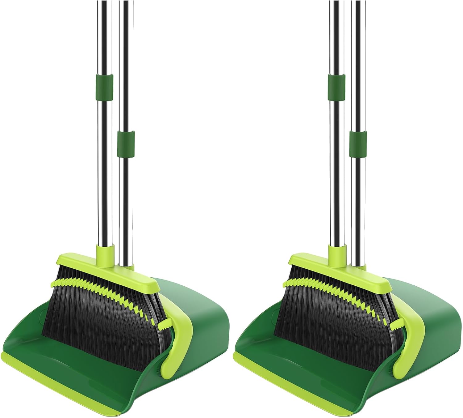 Broom and Dustpan Set, 52-in Long Adjustable Handle Broom Dustpan Combo with Dust pan Teeth to