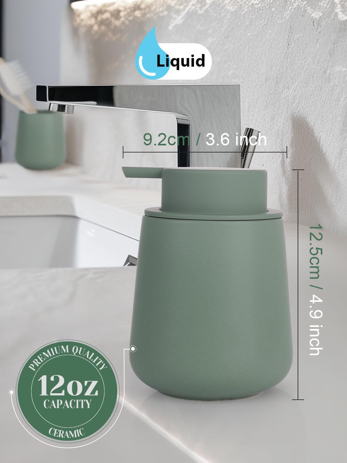 INGOFIN Ceramic Lotion Dispenser - 12oz Refillable Hand Soap Dispenser Bathroom, Modern Liquid