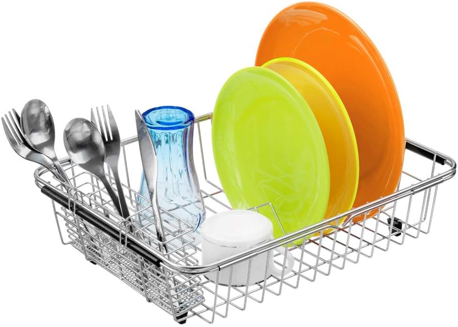 SANNO Expandable Dish Drying Rack Over Sink Dish Rack Shelf in Sink or On Countertop with Stainless