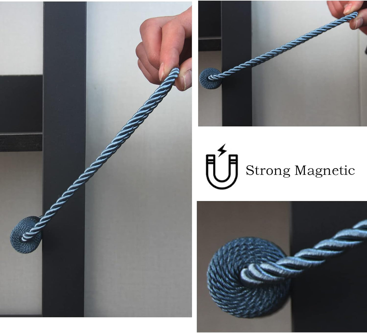Magnetic Curtain Tiebacks 2 Pack Blue Curtain Rope Tieback Curtain Holders for Drapes Modern Tie