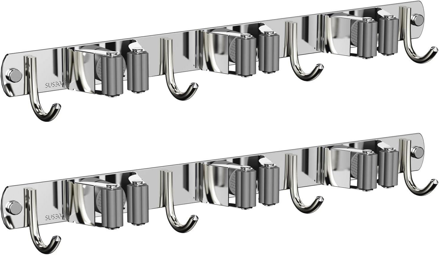 2 Pack Mop and Broom Holder Wall Mount, Non-slip Broom Hanger, Heavy Duty Mop Broom Organizer for