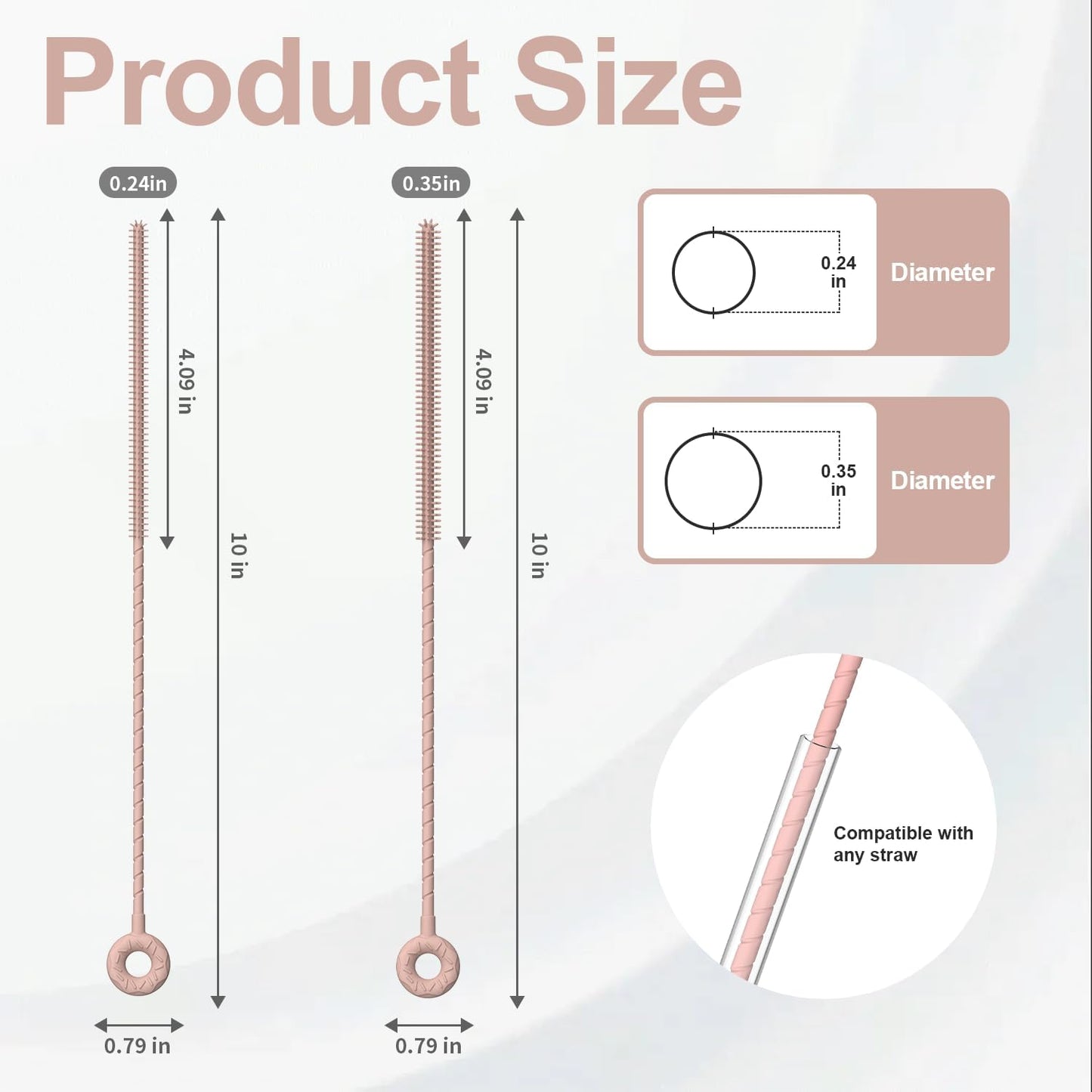 YOTIME Silicone Straw Cleaner Brush, 2 Pcs Reusable Straw Brush(6mm+9mm) for Cleaning Narrow & Wide