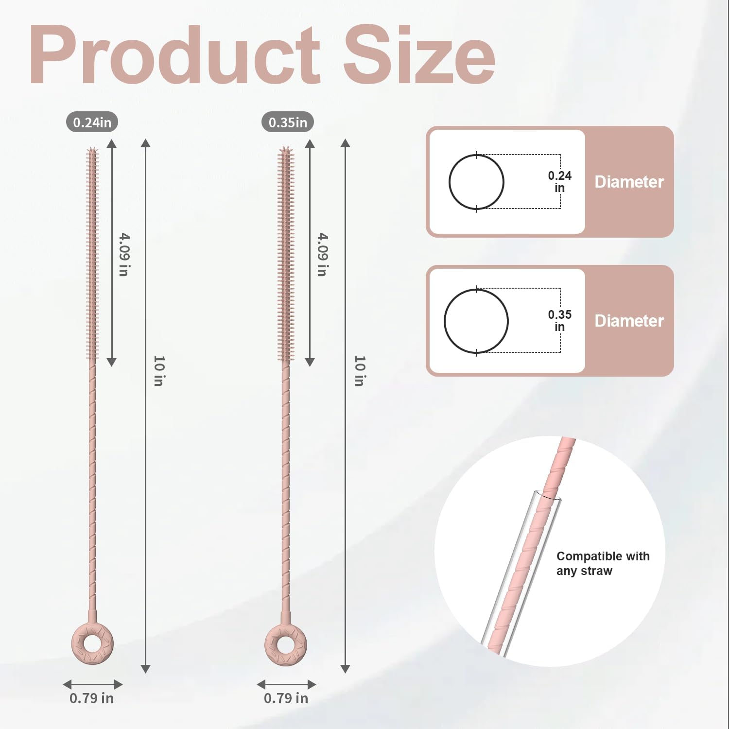 YOTIME Silicone Straw Cleaner Brush, 2 Pcs Reusable Straw Brush(6mm+9mm) for Cleaning Narrow & Wide