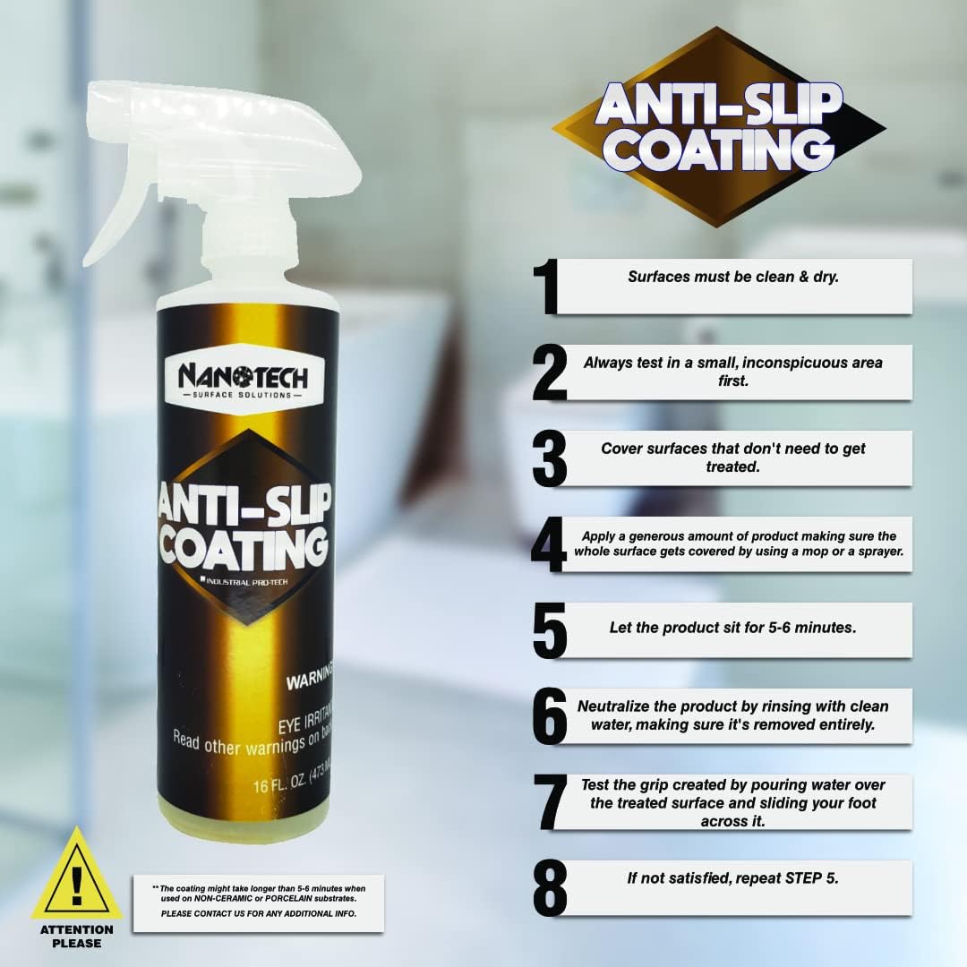 Nanotech Surface Solutions Anti-Slip Coating - Works in Minutes, Reduces Slip & Fall Accidents Due
