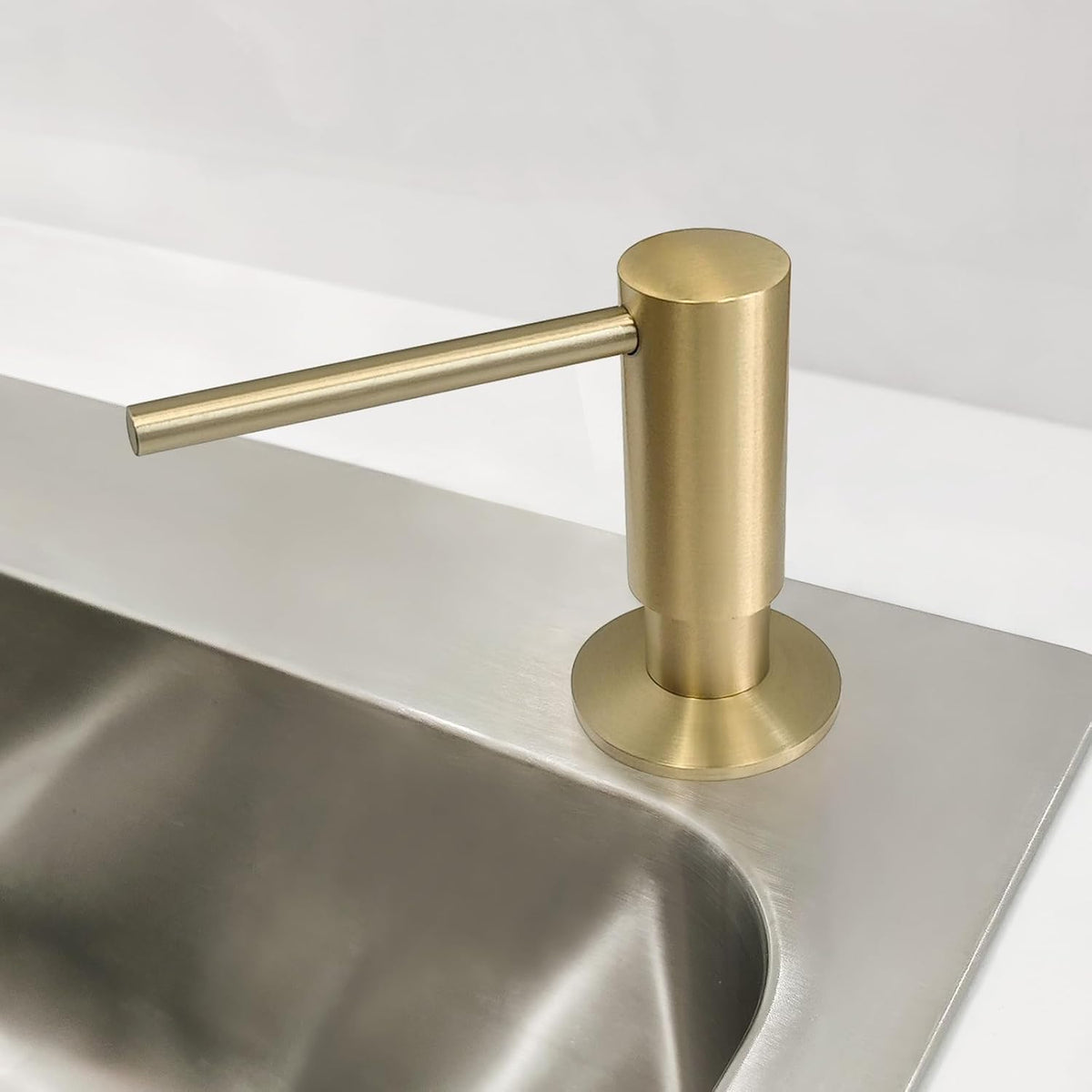 Brushed Gold Built in Dish Soap Dispenser for Kitchen Sink with 17 OZ PET Soap Bottle Refill from