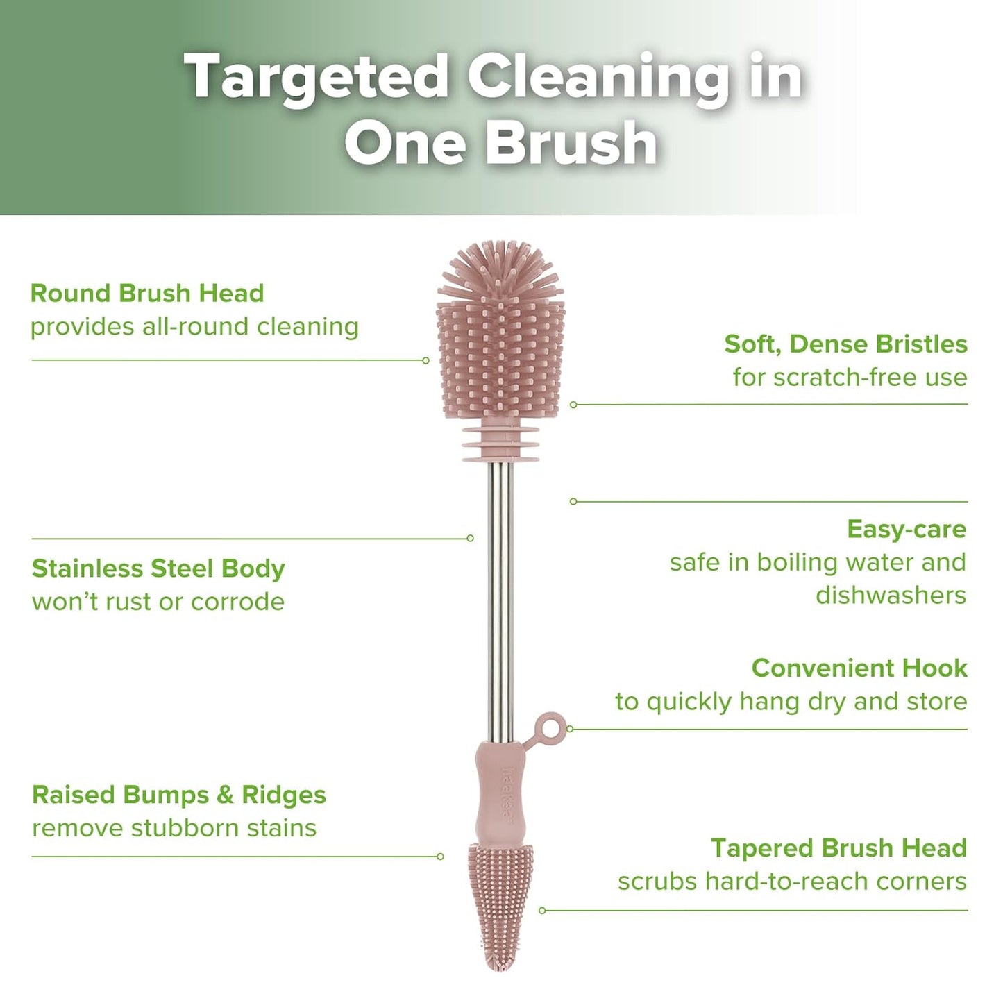 haakaa Cleaning Brush Silicone Bottle Brush Double-Ended Soft Silicone Bristles for Breast Pumps