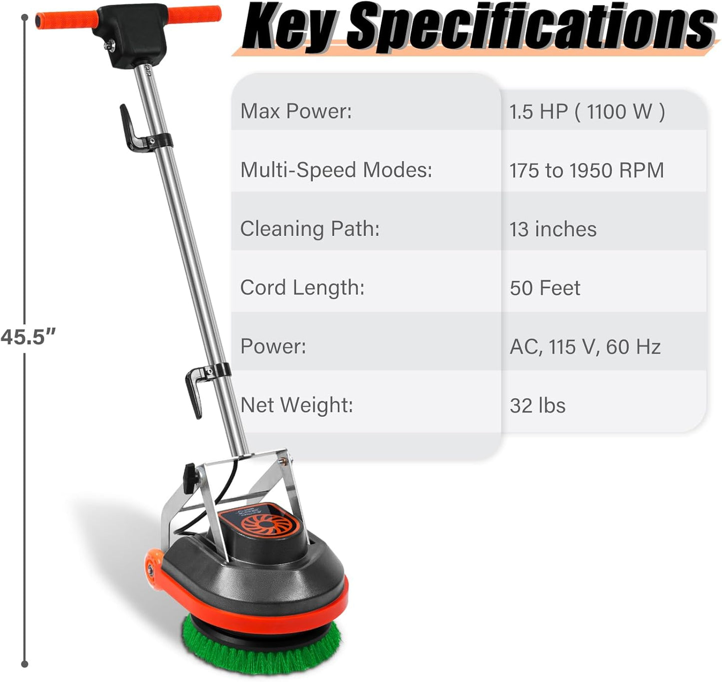 Commercial Floor Scrubber Machine, 13" Heavy Duty Orbital Floor Cleaner Buffer and Polisher- Deep