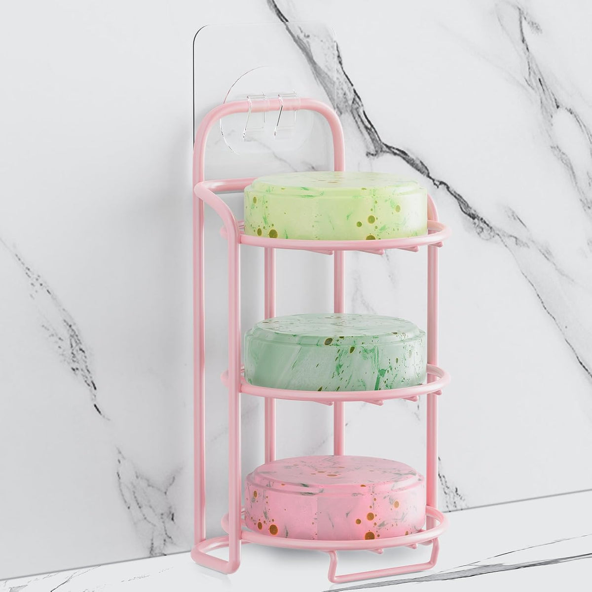 Pink 3-Tier Shower Soap Shampoo Bar Holder, Self Adhesive & Freestanding Draining Soap Dish Caddy