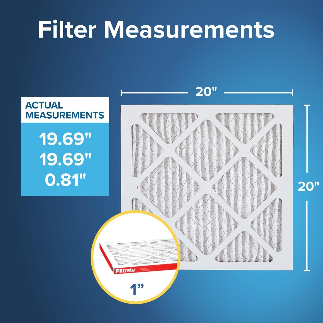 Filtrete 20x20x1 AC Furnace Air Filter, MERV 11, MPR 1000, Micro Allergen Defense, 3-Month Pleated