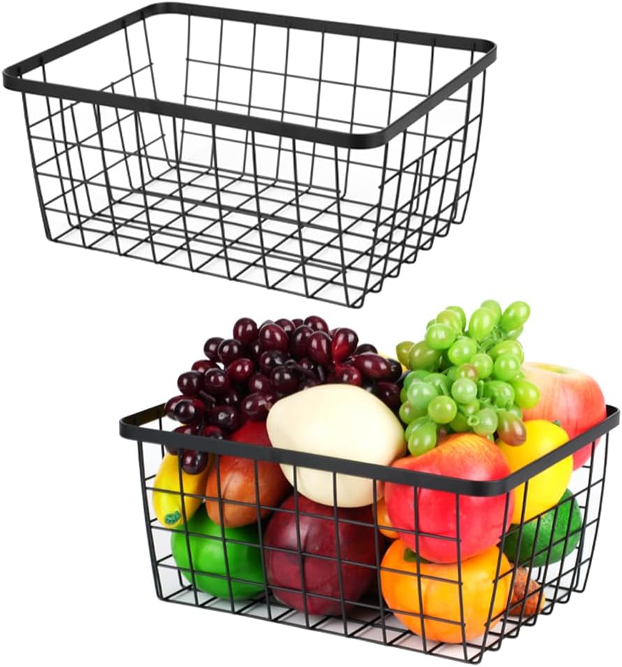 Kitchen Metal Wire Baskets with Handles Food Storage Organizer, Household Refrigerator for
