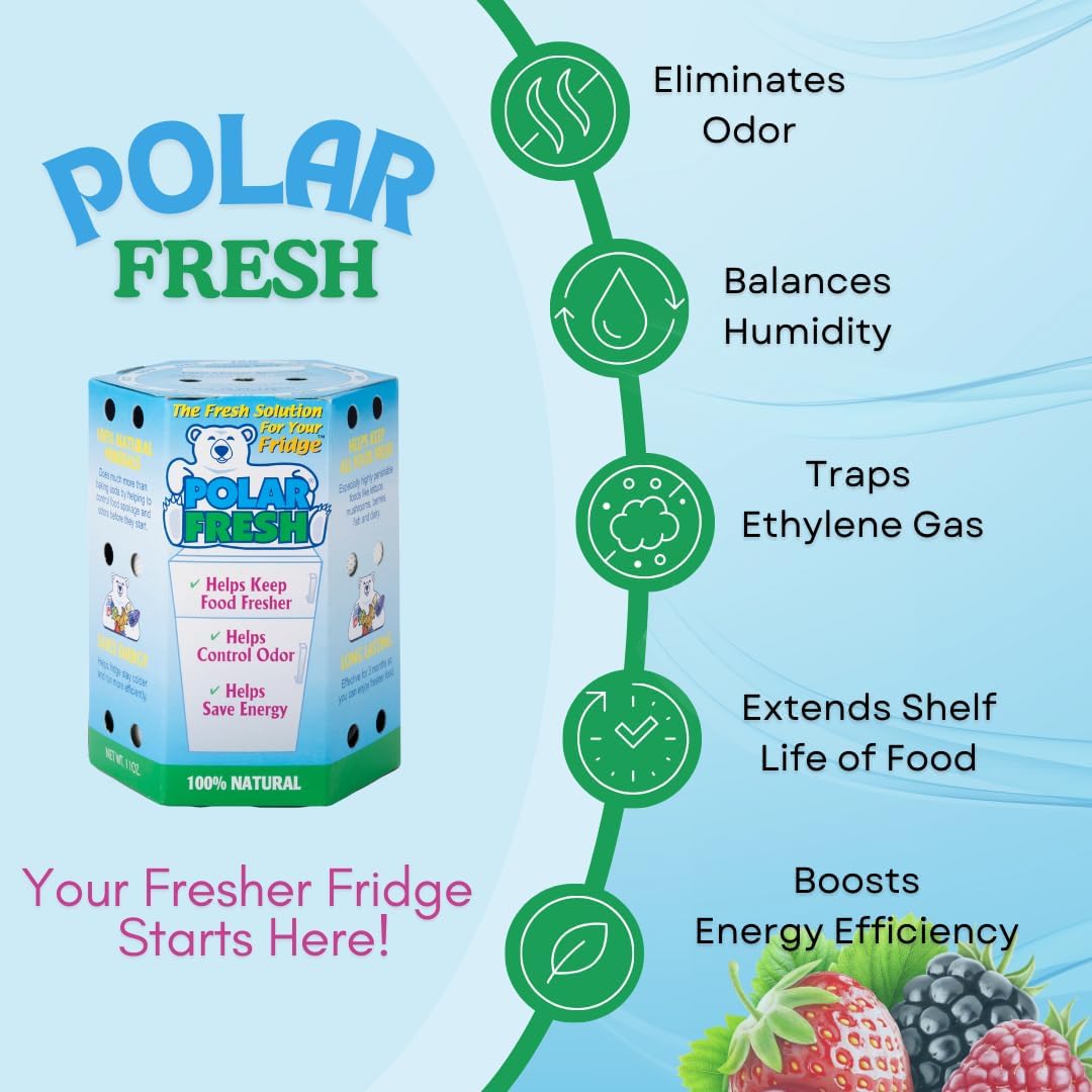 All-in-1 Refrigerator Deodorizer & Produce Saver by Polar Fresh – Fridge Odor Eliminator, Ethylene
