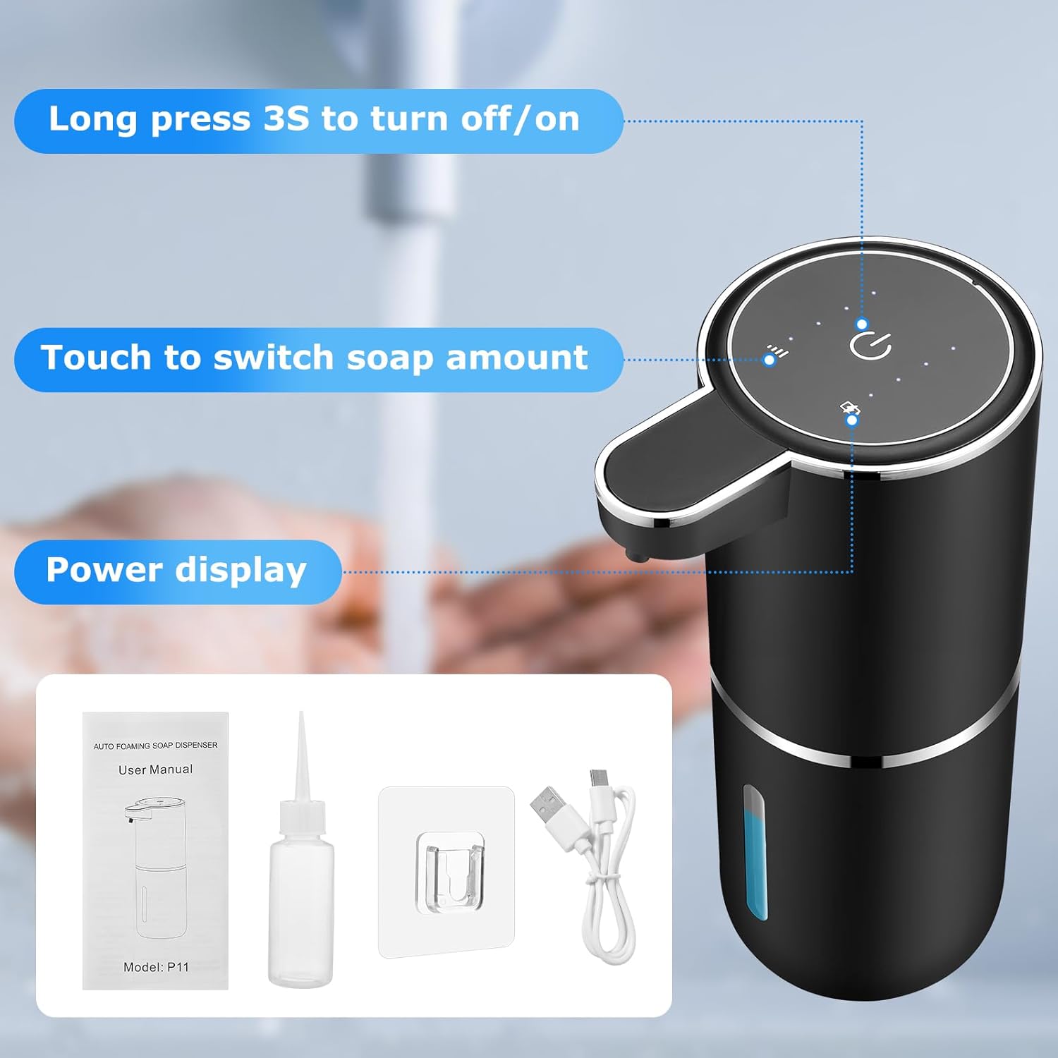 2 Pack Automatic Soap Dispensers,12.8oz/380ml USB Touchless Automatic Foaming Soap