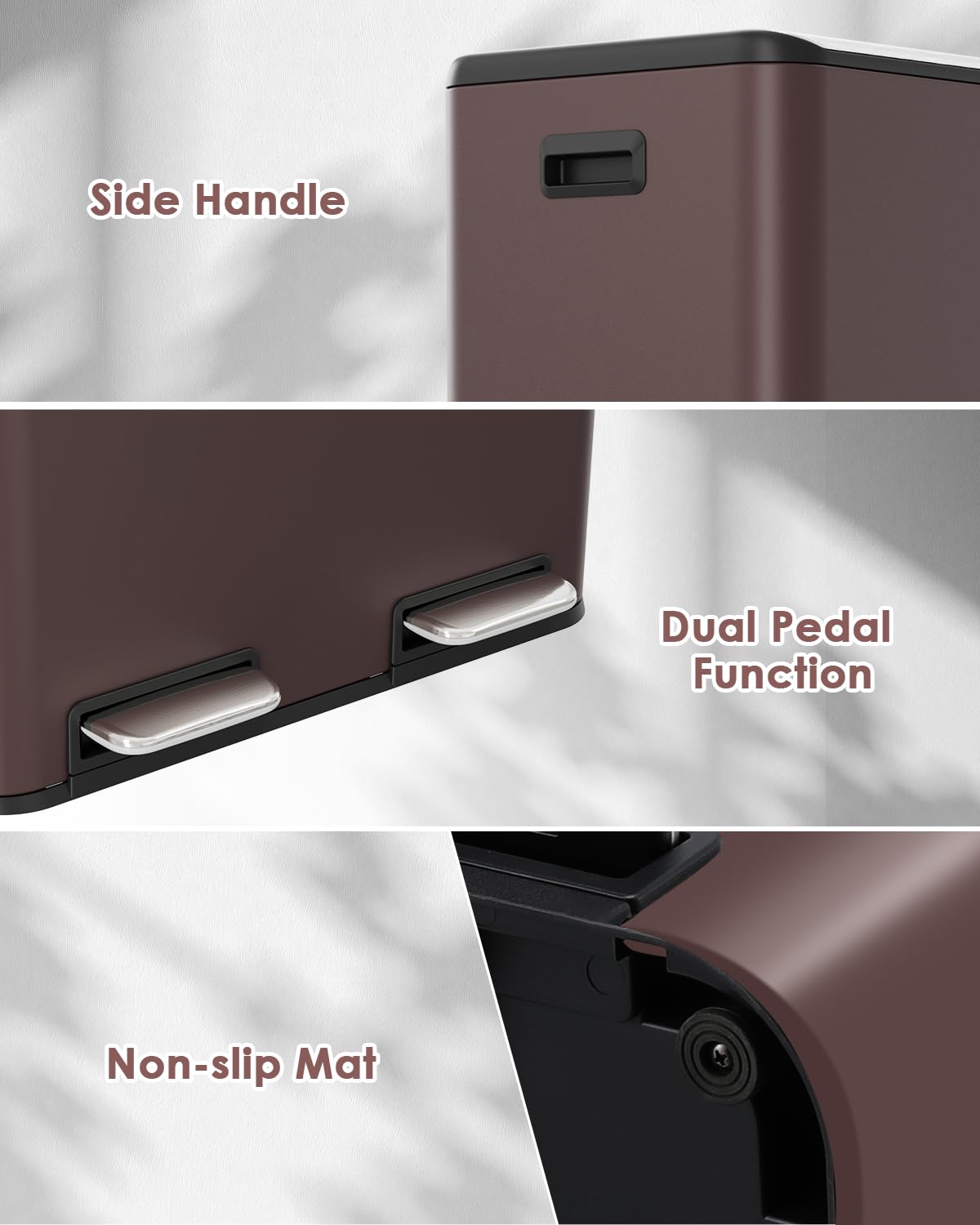 Arlopu 16Gal Dual Trash Can w/2 Built-in Box for Odor Control, Hands-Free Kitchen Garbage Bin