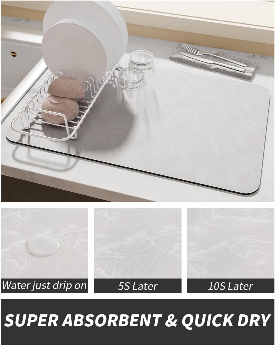 AMOAMI Coffee Mat - Hide Stain, Rubber Backed, Absorbent Dish Drying Mat for Kitchen Counter - Fits