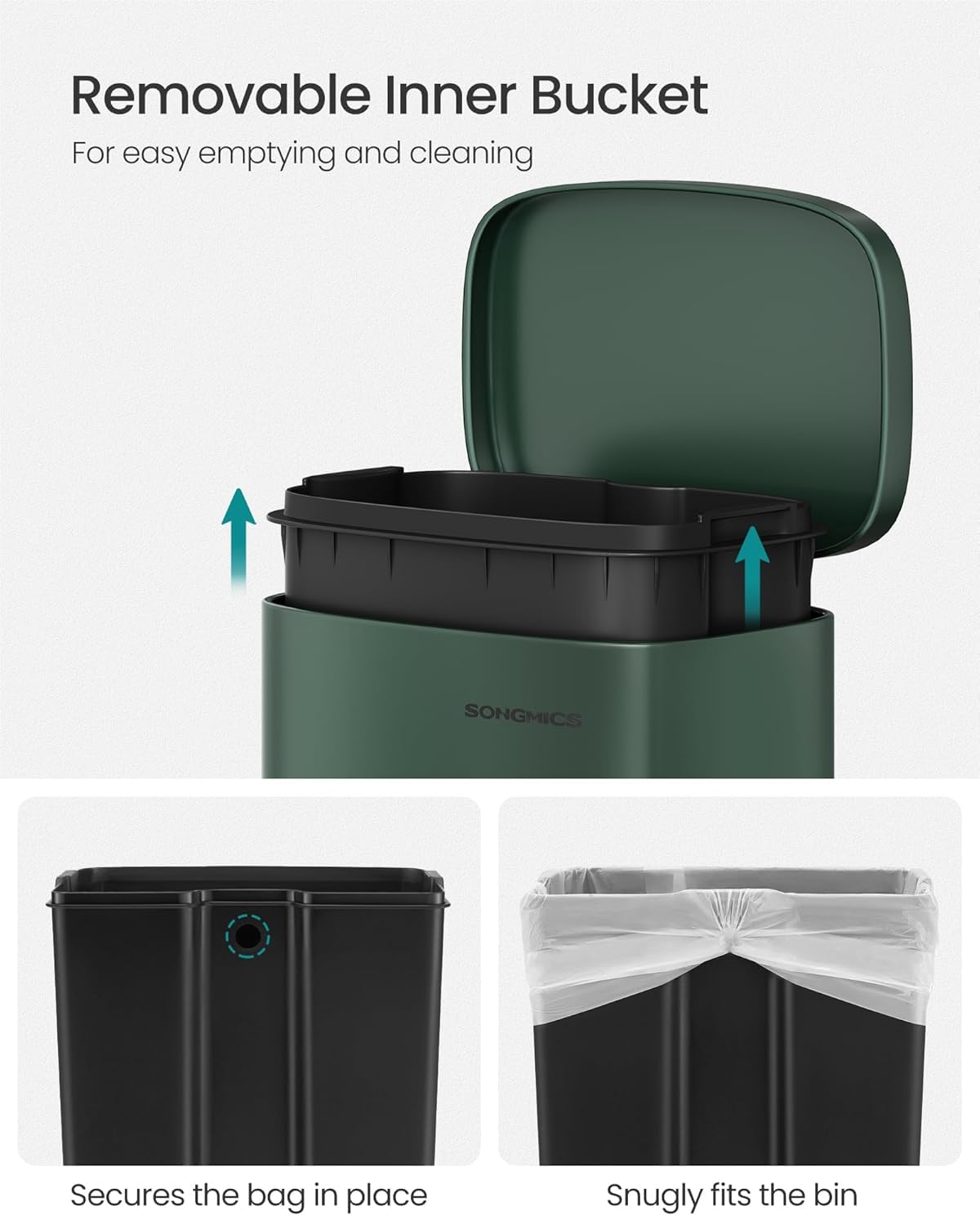 SONGMICS Trash Can with Lid, 8 Gallon Garbage Can, Stainless Steel Small Waste Bin with Step Pedal