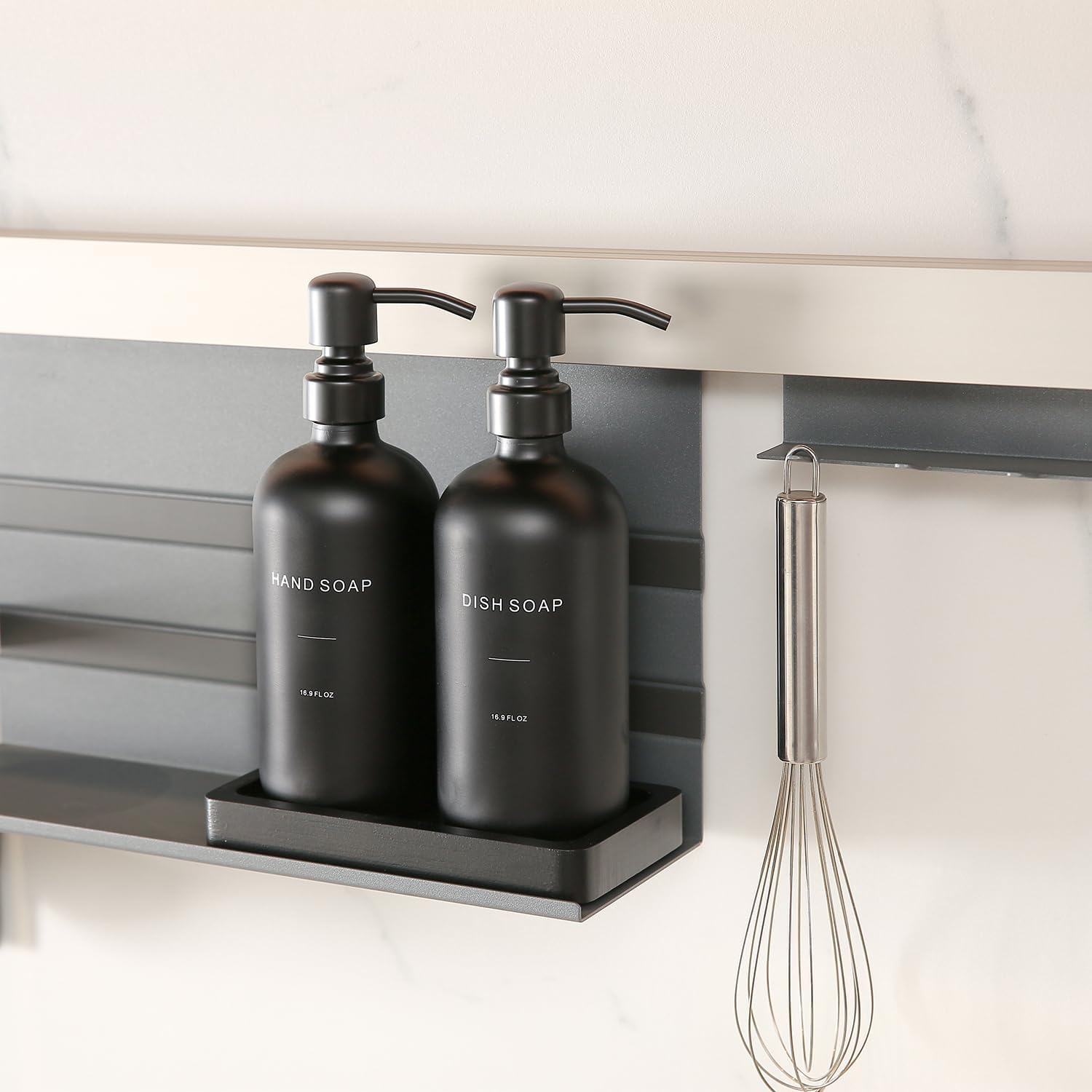 Matte Black Soap Dispenser Set, Kitchen Soap Dispenser Set with Black Stainless Steel Pump, Perfect