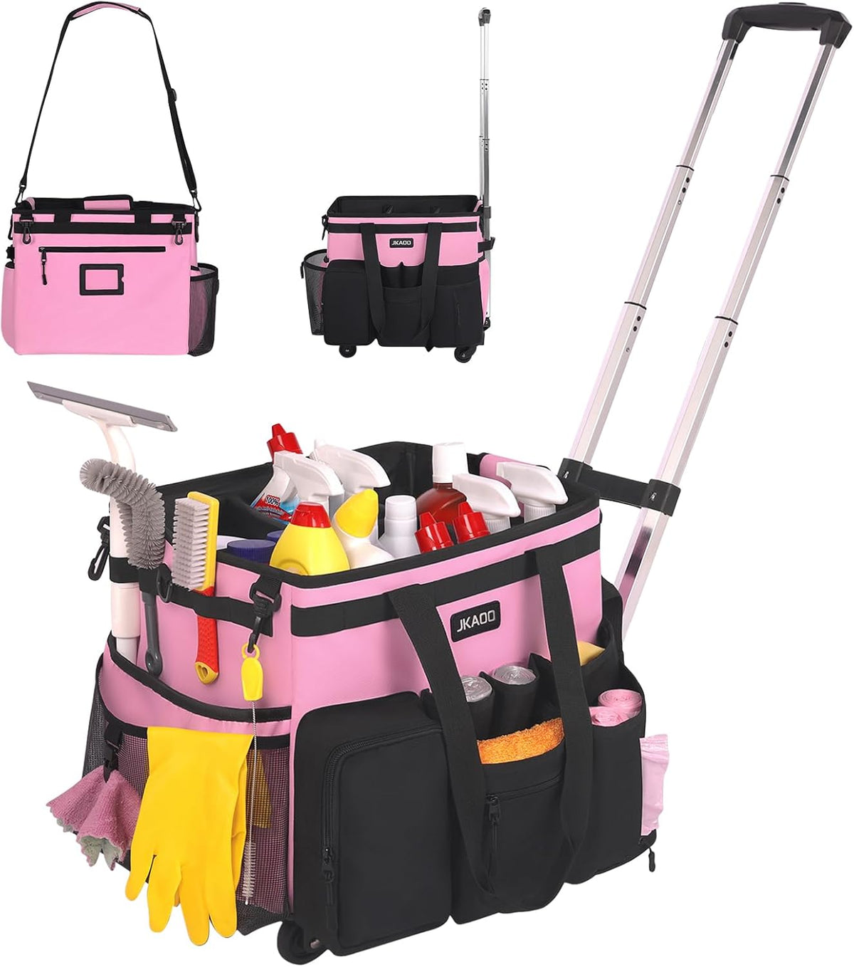 Large Rolling Cleaning Caddy Bag with Detachable Trolley, Waterproof Cleaning Caddy on Wheels for