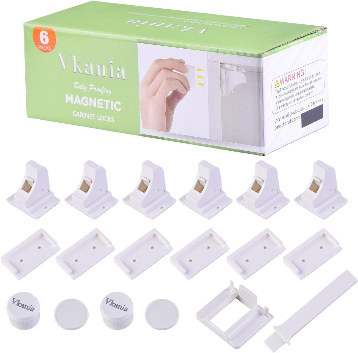 6 Pack Vkania Magnetic Cabinet Locks Baby Proofing - Baby Safety Latches for Drawers and Cabinets